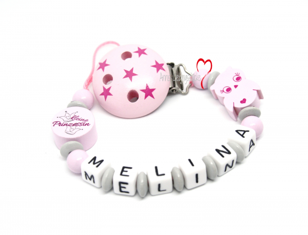 Schnullerkette Eule mit kleine Prinzessin rosa